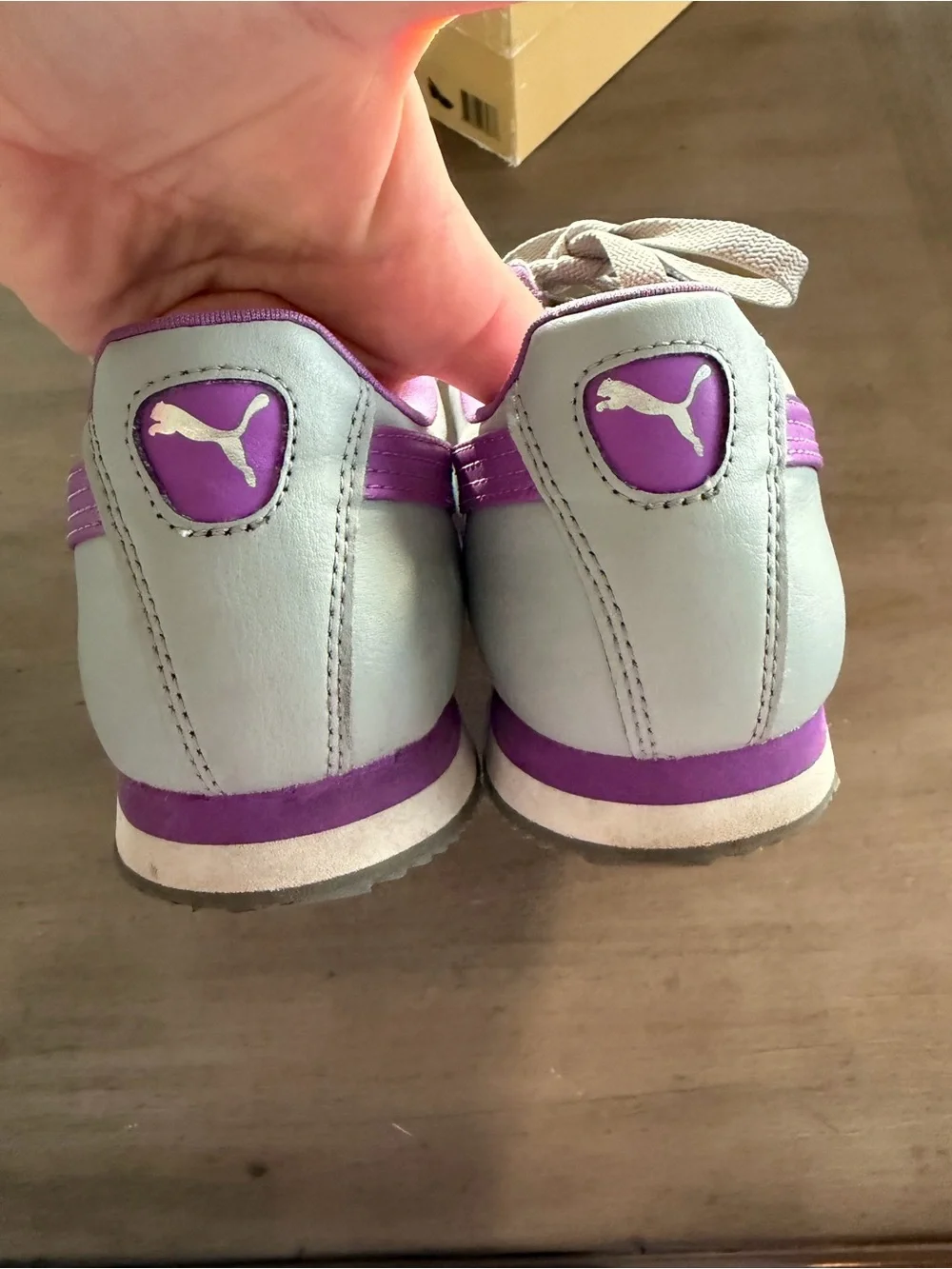 PUMA Roma Men’s 5.5 Gray Purple Leather Retro Sneakers Low Top Shoes